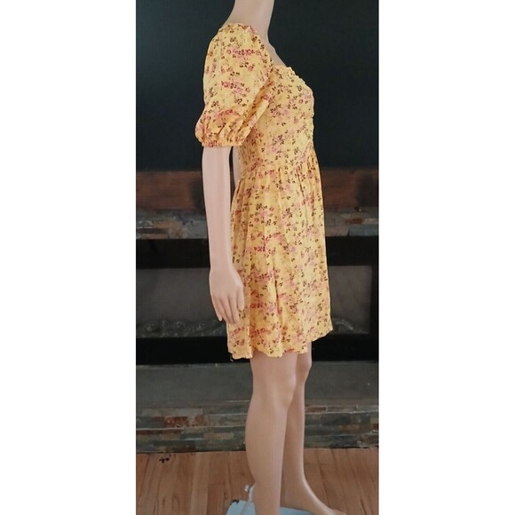 NEW Y2K City Triangles Floral Peasant Mini Dress Puffy Sleeves Beachy MEDIUM - Picture 5 of 10